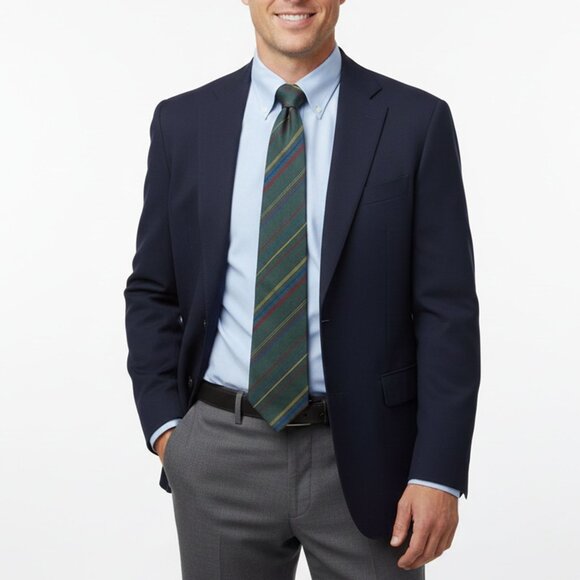 Vintage Emanuel Ungaro Paris Tie 100% Silk Green Red Stripe Designer Necktie - Picture 1 of 6